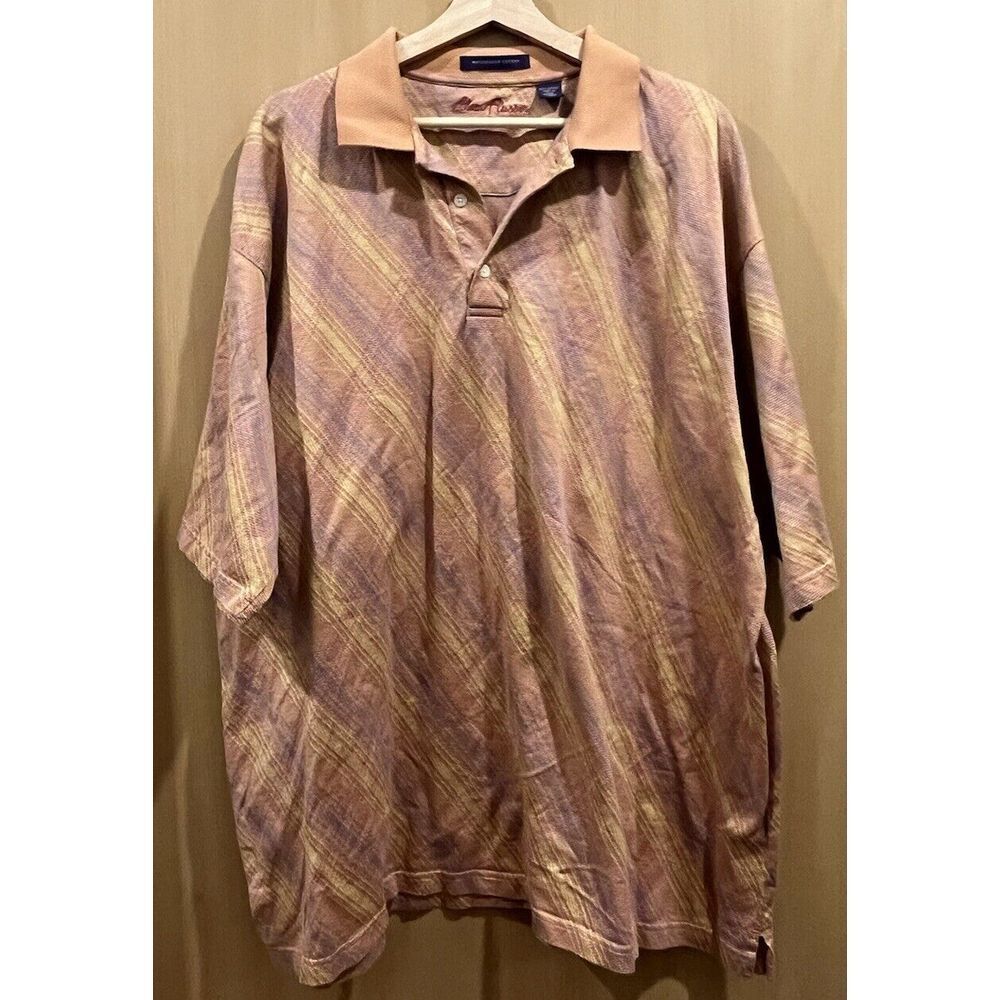 Alan Flusser‎ Polo Mercerized Cotton Orange Plaid Knit Shirt Men XXL
